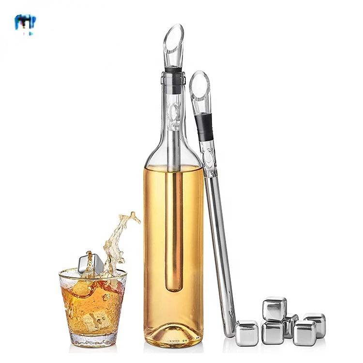 

Wine Chiller Stick 3-in-1 Stainless Steel Wine Bottle Cooler Stick Rapid Iceless Wine Chilling Rod With Aerator And Pourer