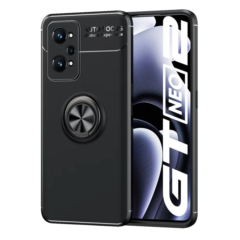 

Case For Realme GT Neo 2 Neo2 RMX3370 Metal Ring Holder Silicone Bumper TPU Shockproof Back Cover Case For Realme GTNEO2 RMX3370