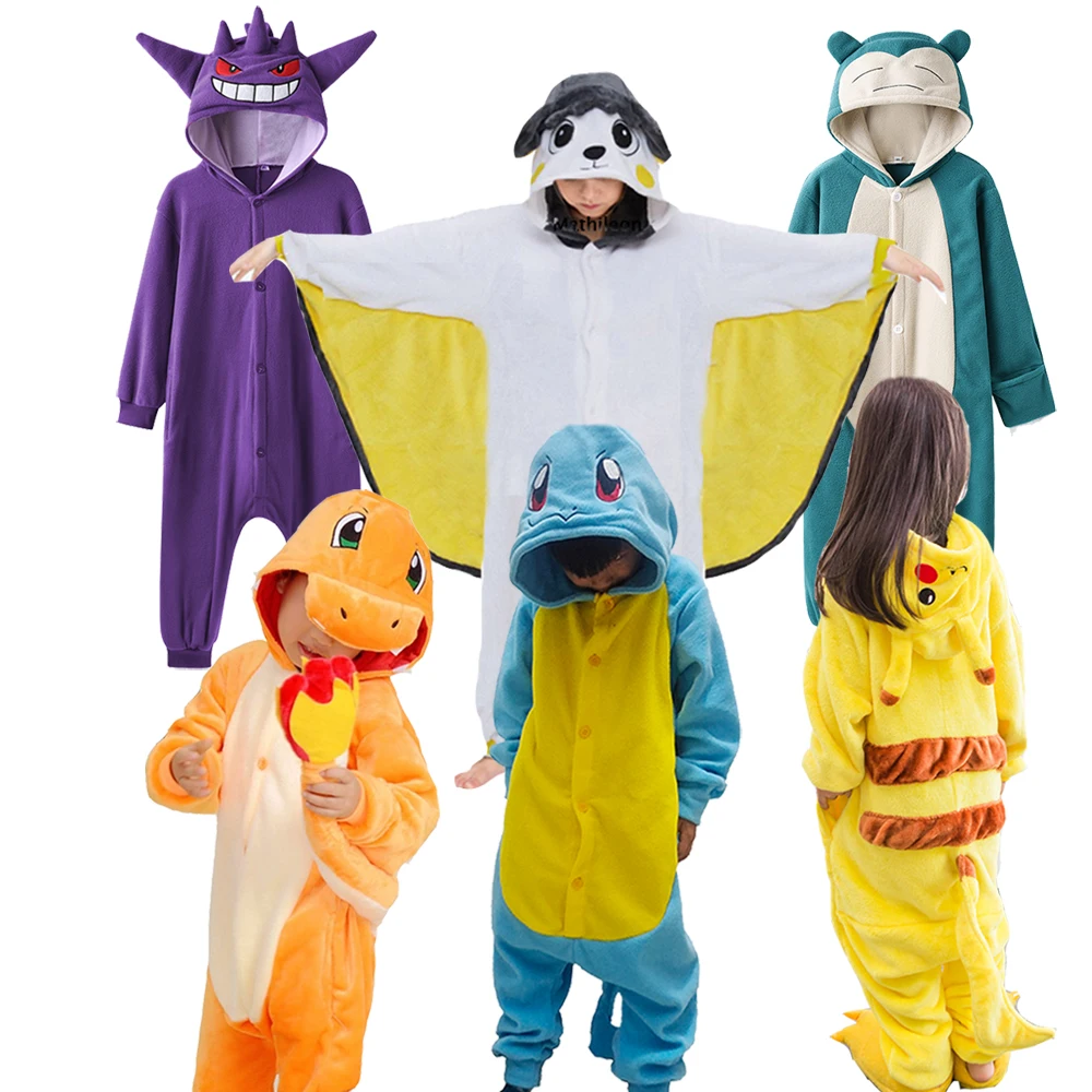 Детский-костюм-gengar-snorlax-одежда-для-детей-косплей-Покемон-пика-kigurumis-Детская-Пижама-на-все-тело-Рождественская-аниме-цельная-Пижама