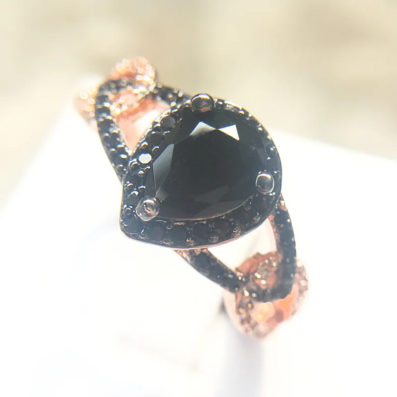 

Женское двухцветное обручальное кольцо, обручальное кольцо с черным Цирконом в форме капли воды из розового золота с микроинкрустацией, 2022