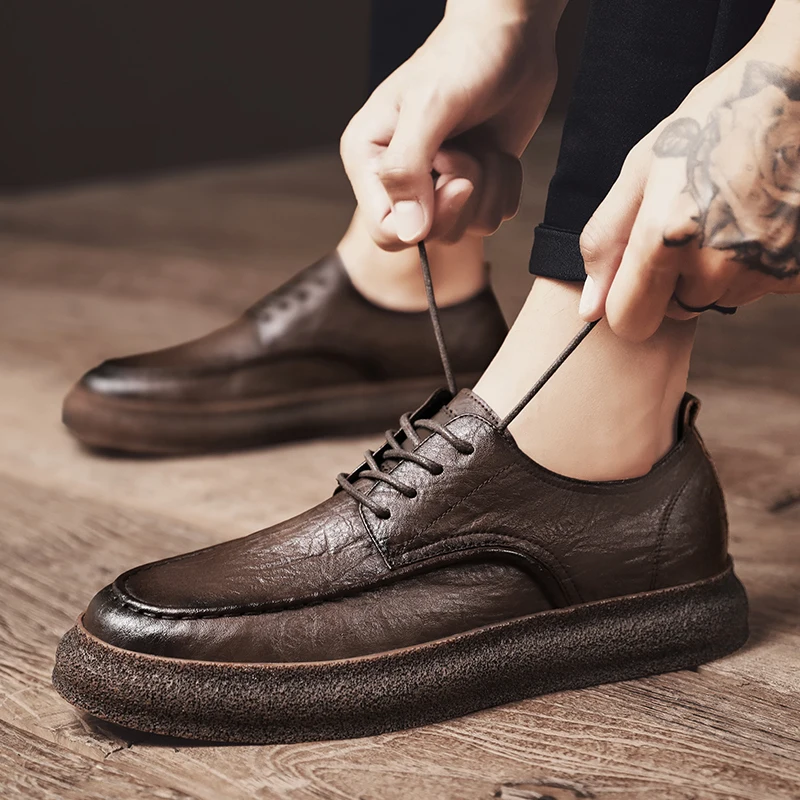 

Leather Vintage Mens Oxfords shoes Classic Mens Fashion Elegant Shose High Sole Breathable Platform Shoes S12220-S12230 Morliron