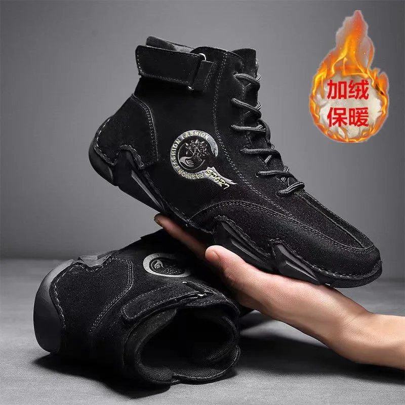 2022 New Casual Shoes for Men Warm Plus Velvet Thick Ankle Boots Fashion Trendy Outdoor Comfortable Non-slip Male Sports Shoes