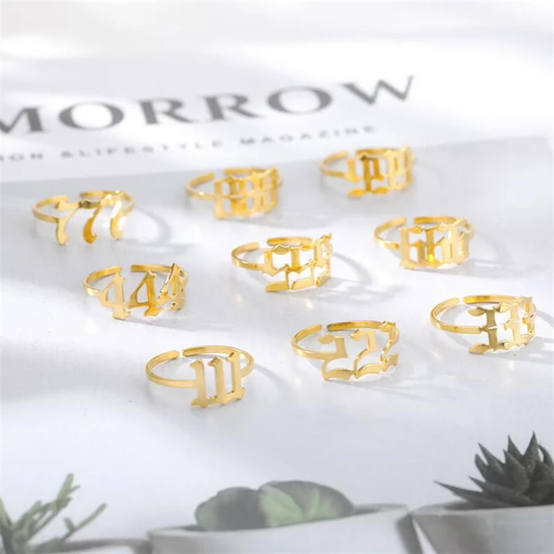 

Lucky 111 222 333 444 555 666 777 888 999 Rings For Women Angel Number Ring Stainless Steel Adjustable Finger Rings Jewelry Gift