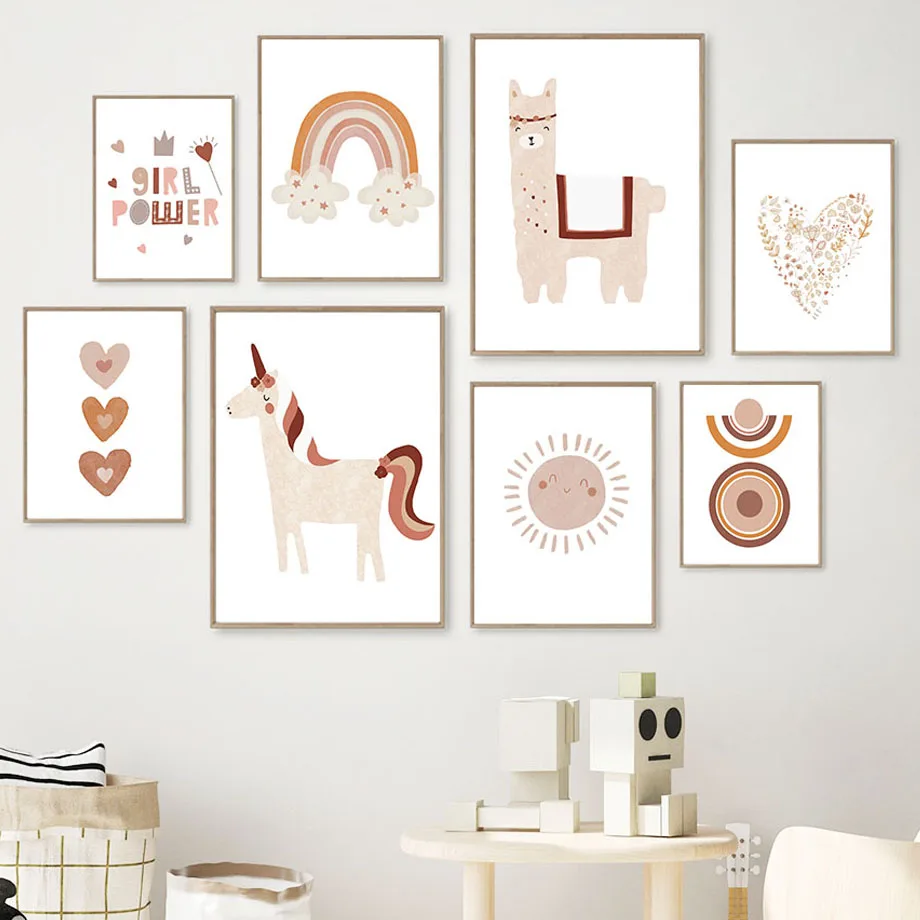 

Cartoon Rainbow Alpaca Nursery Parent Baby Child Wall Art Canvas Painting Nordic Poster And Prints Wall Pictures Kids Room Decor