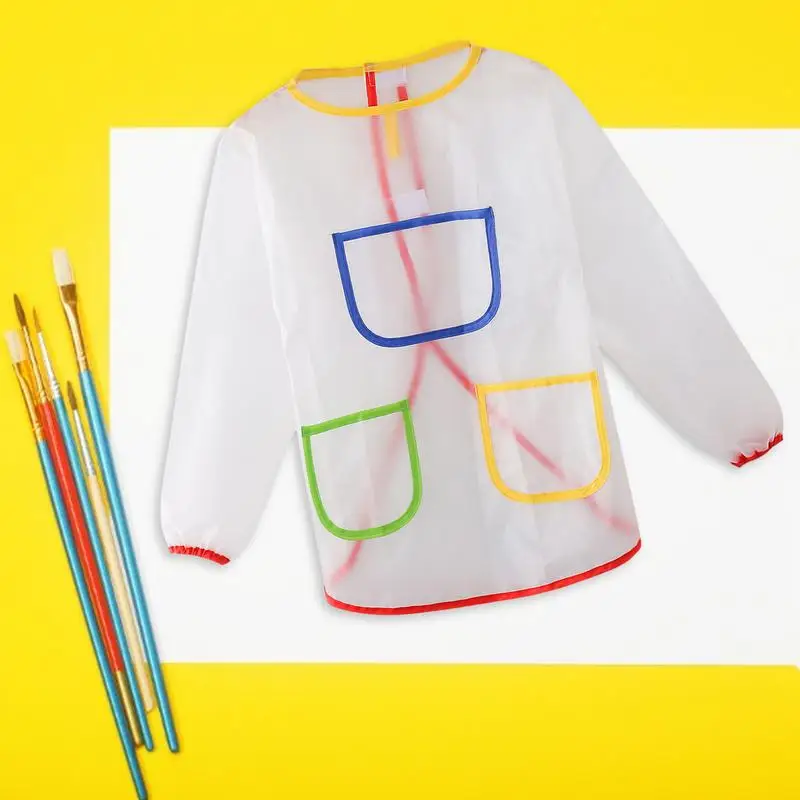 

Clear Painting Smocks For Toddlers Splash-proof Kids Artist Aprons Waterproof Cover With Long Sleeves And 3 Pockets For Drawing
