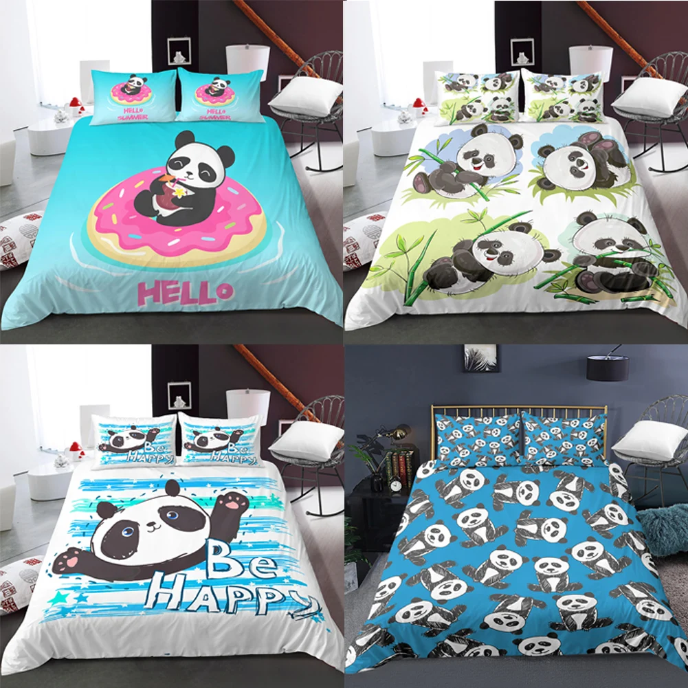 

Bedding Set Twin Kids Polyester Comforter Cover Queen King Twin Size 3D Panda Duvet Cover with Pillowcase Shame Lovely Animal