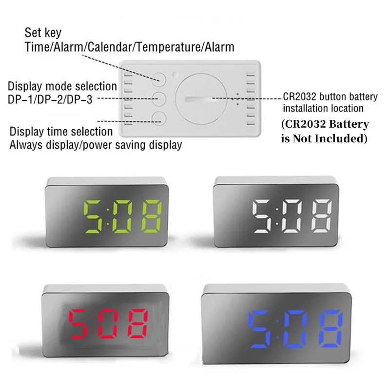 Digital Alarm Clock Curved Surface Mirror Electronic Table Clock Large Screen Snooze Desktop LED Clock for Home Decoration images - 6
