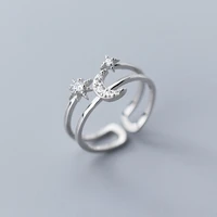 new design trendy zirconia star moon ring clear zirconia star moon double layer opening ring for lady girl women gift
