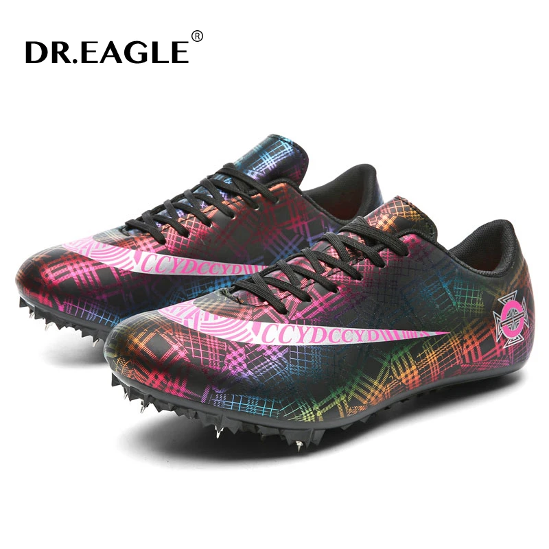 DR.EAGLE Men Track Field Shoes Women Spikes Sneakers Athlete Running Training Shoes Lightweight Racing Match Spike Sport Shoes