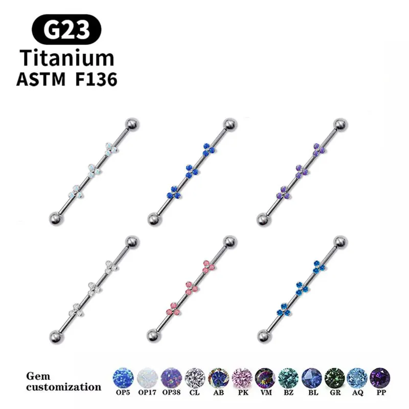 

1PC G23 Titanium Long Industrial Barbell Rings 14G Tongue Nipple Bar Piercings Ear Tragus Helix Ear Piercings Body Women Jewelry