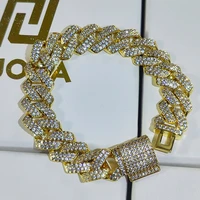 13mm hip hop iced out cz prong setting cubic zirconia box clasp miami cuban link bracelet for men