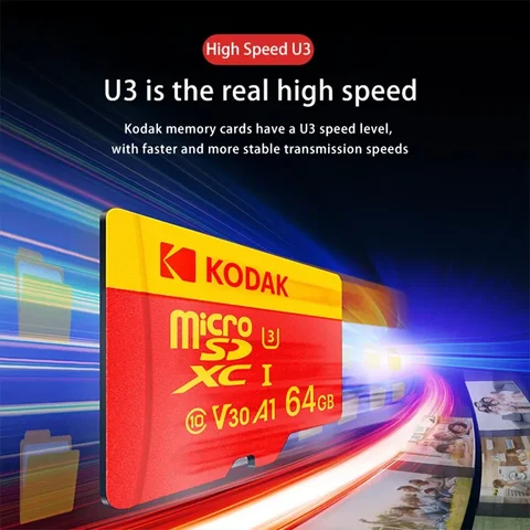 Карта KODAK Micro SD U3 Class 10 64 ГБ 128 ГБ 256 ГБ SD/TF Flash Карта Памяти Для Смартфона, Планшета