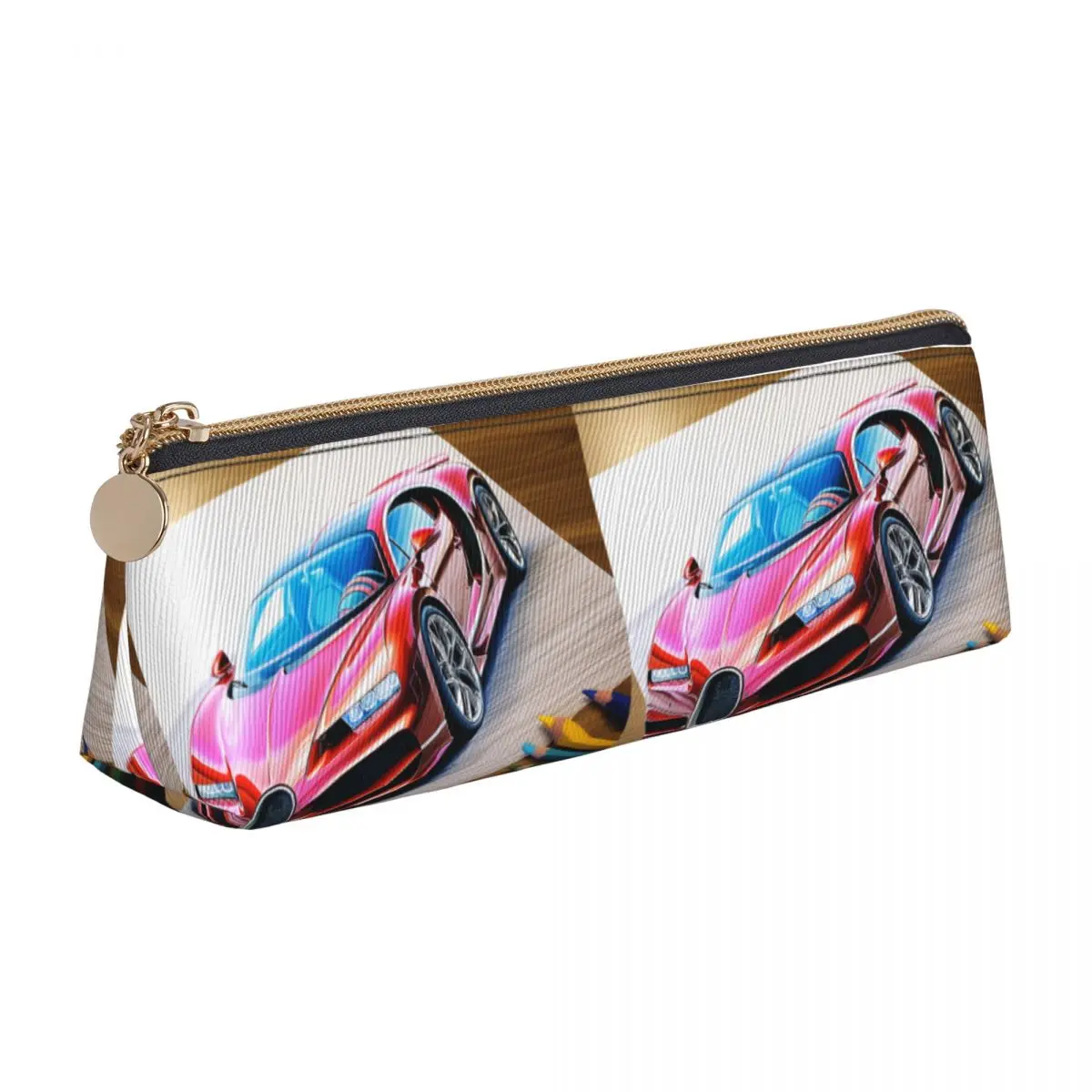 

Sports Car Triangle Pencil Case Pencil Art Colored Cartoon Back to School Large Pencil Box Girls Boys Vintage Leather Pen Pouch
