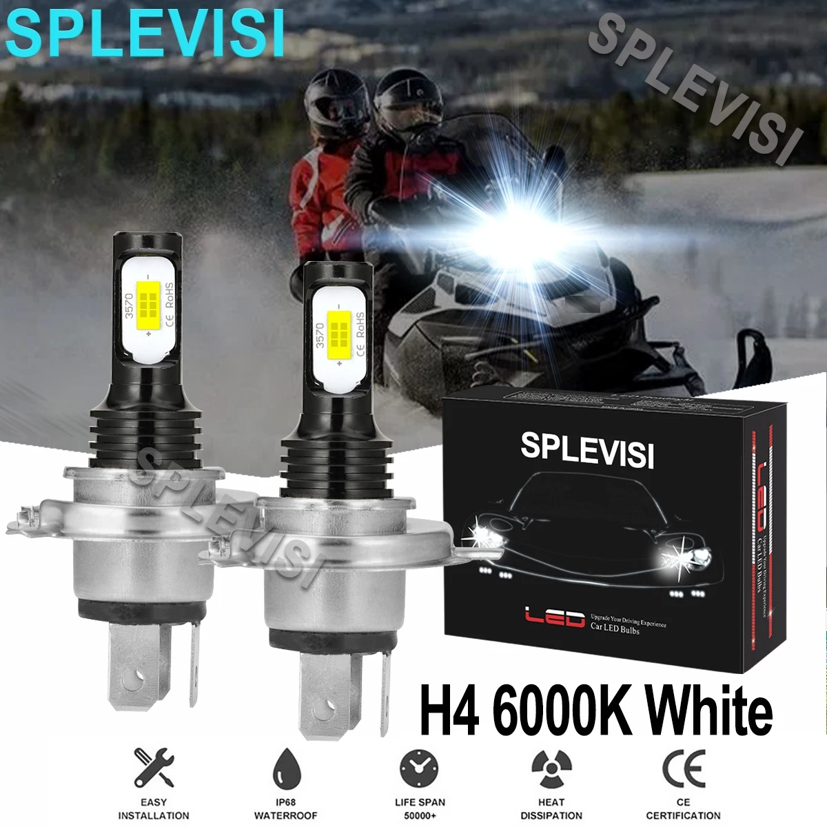 2x 70W White LED Headlights For Skidoo Touring 1994-2020 Backcountry 850 Etec 2018 2019 Expedition 2005-2019 Tundra 1993-2019
