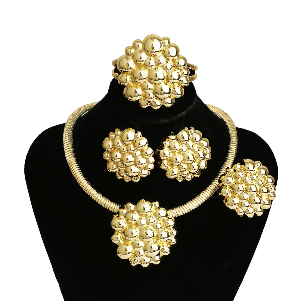 

Nigeria 2023 New Jewelry Charm Line Ball Pendant Necklace Set Earrings Charm Bracelet Ring Anniversary Party Gift