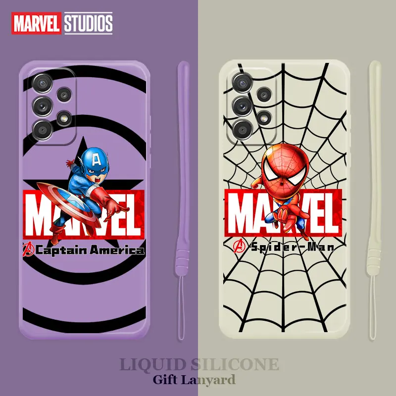 

Marvel Spiderman Hero Captain America Liquid Coque Case for Samsung Galaxy A52 A12 A51 A32 A21s A71 4G 5G Phone Back Silicone