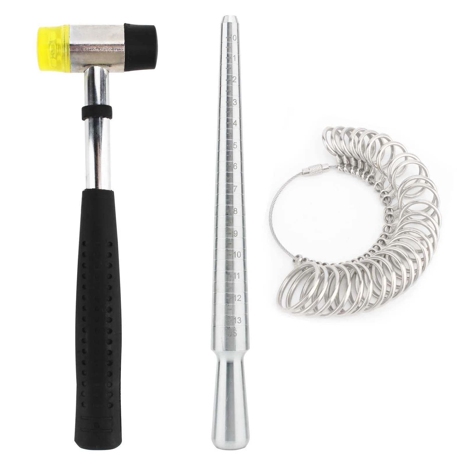 

Round Ring Mandrel Metal Ring Sizer Gauge Set with Jewelers Rubber Mallet Hammer Ring US Sizes 0-13 Steel Jewelry Making Tools