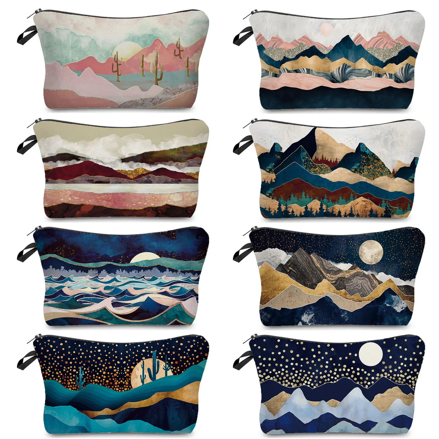 

Japanese Style Landscape Painting Makeup Bag Portable Outdoor Beach Storage Simple Size Fashion Printed Organizer For Cosmetics