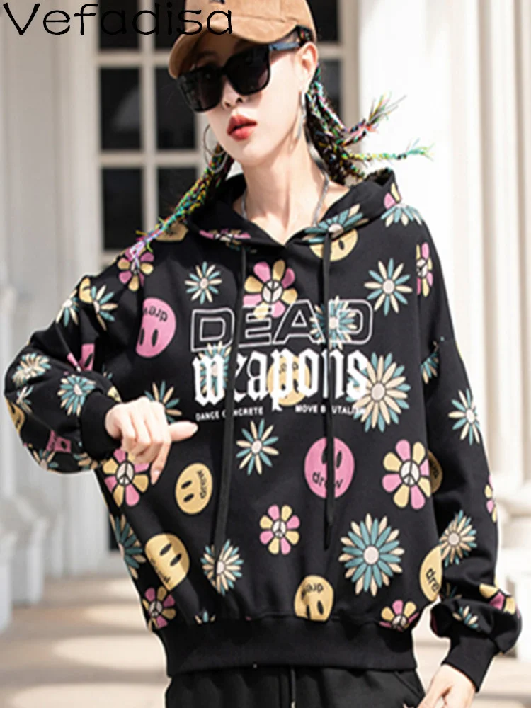 

Vefadisa 2023 Spring Autumn Hooded Pullover Sweatshirt Loose Wild Printing Leisure Age Reduction Sweatshirt Women's LHX3682