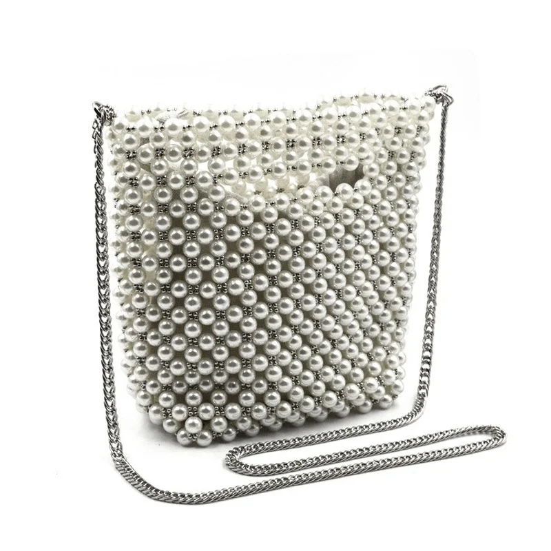 ROENICK Women Pearl Evening Buckets Lady Dinner Party Banquet Chain Shoulder Crossbody Bags Wedding Bridal Club Handbags Purses