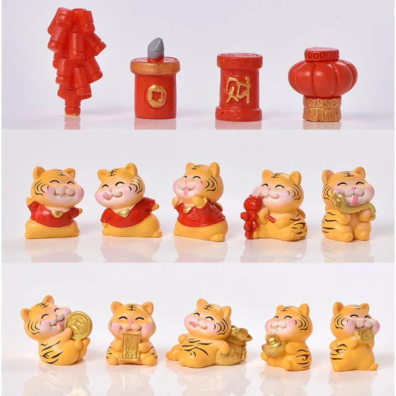 

14 Piece/Set Mini Fortune Tiger Micro Landscape Decoration Gardening Resin Ornaments Desktop Crafts Display New Year Home Decor