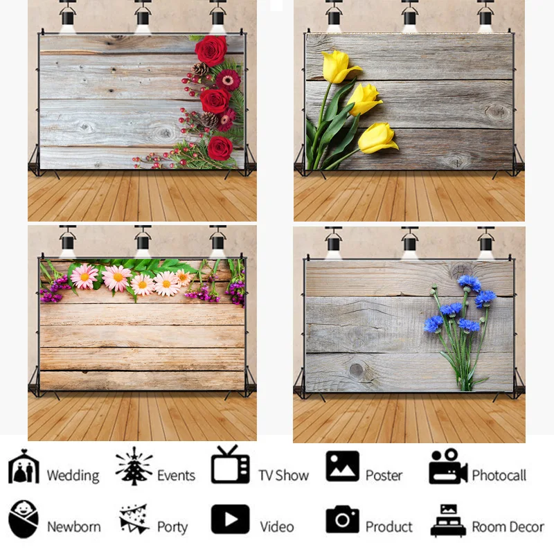 

ZHISUXI Spring Flower Wood Board Photography Backdrops Photo Studio Props Wooden Floor Doll Studio Background NM-01