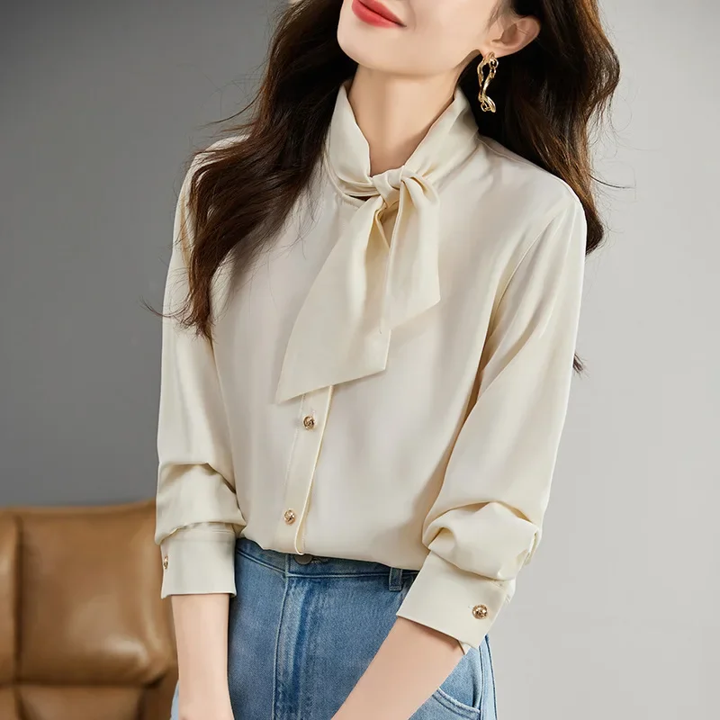 Элегантная однотонная женская рубашка с длинным рукавом художественный
