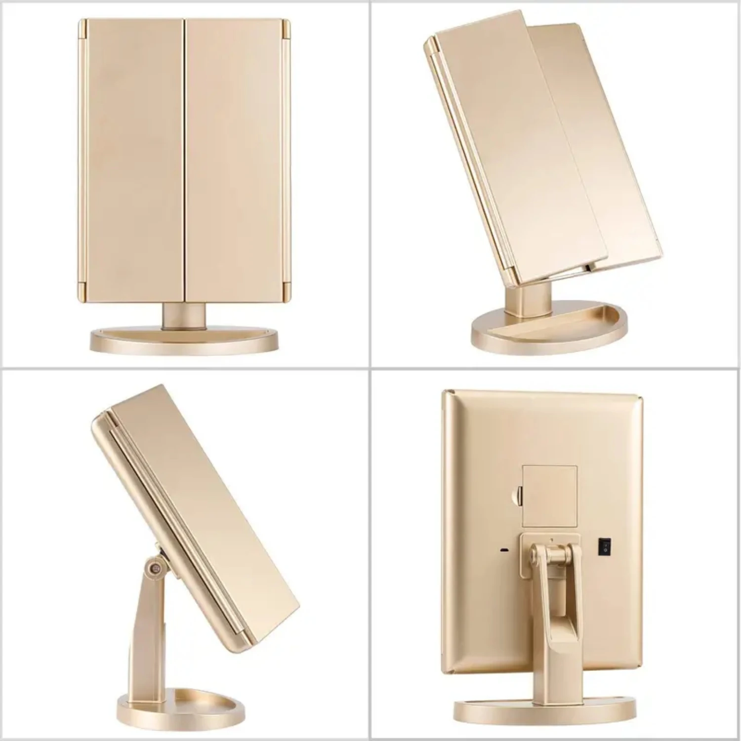 Portable Tri-fold Lighted Vanity Makeup Mirror with 3x/2x/1x Magnification Bright LEDs Light and Easy-to-Use Touch Screen Techn