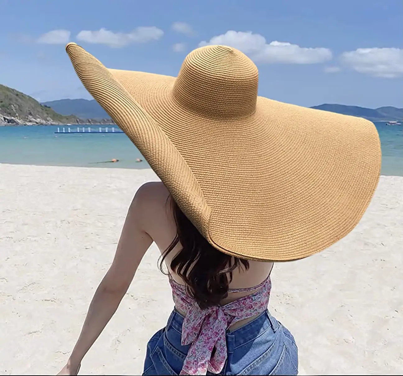 

70cm Diameter Large Wide Brim Straw Hat Women Beach Hats Big Ladies Summer 2022 UV Protection Foldable Sun Shade Cap Sunhat Caps