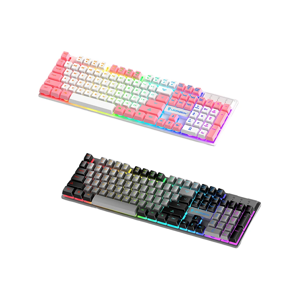 

Colorful Matching USB Keyboard Wired Gaming Rainbow Backlit Fluent Typing with Support Keypad PC Notebook White pink