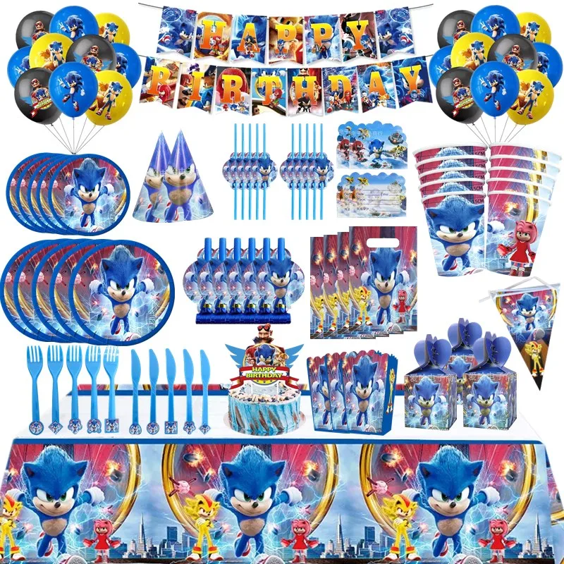 

New Sonic Kid Birthday Party Supplies Disposable Tableware Cups Plates Paper Napkins Baby Shower Holiday Party Event Decorations