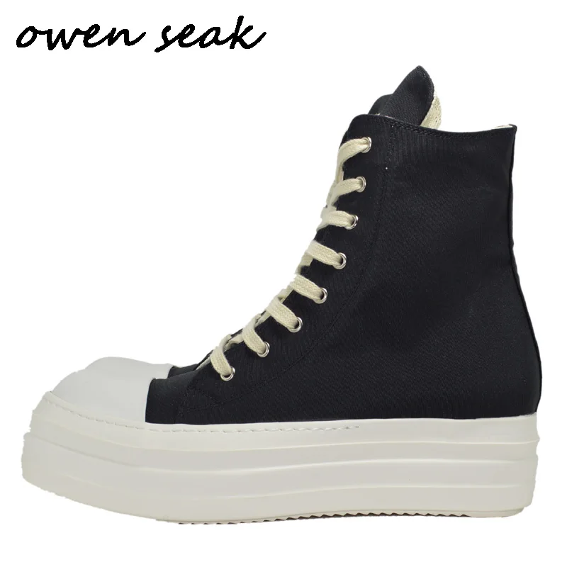 

Owen Seak Men Canvas Shoes Luxury Platform Boots Lace Up Sneakers Casual Women Height Increasing Zip High-TOP Flats Black Shoes