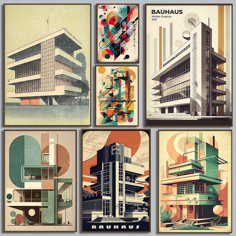 Винтажный дизайнерский постер Bauhaus Картина на холсте Современная архитектура