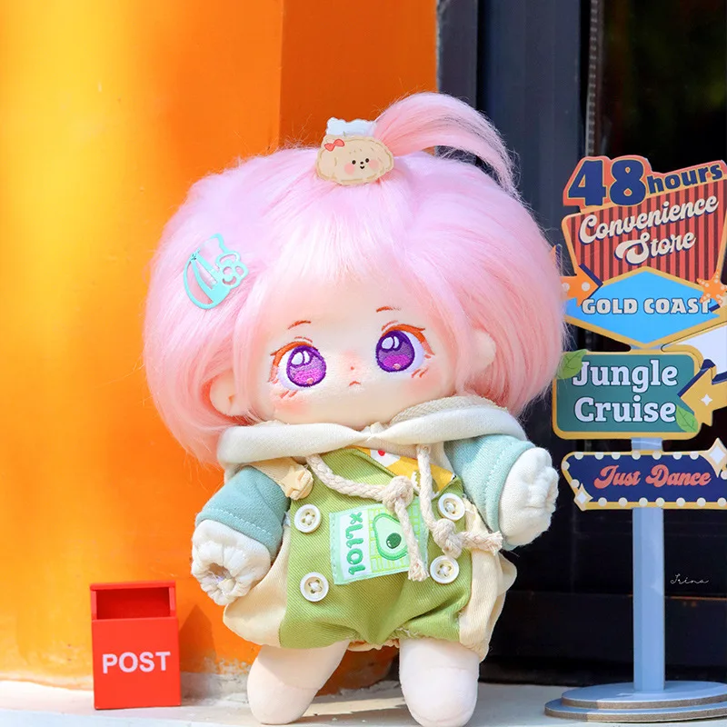 

20cm Idol Doll Pink Hair Big Eyes With Avocado Sweatshirt Overalls Set for Super Star Dolls Toys Collection Gift
