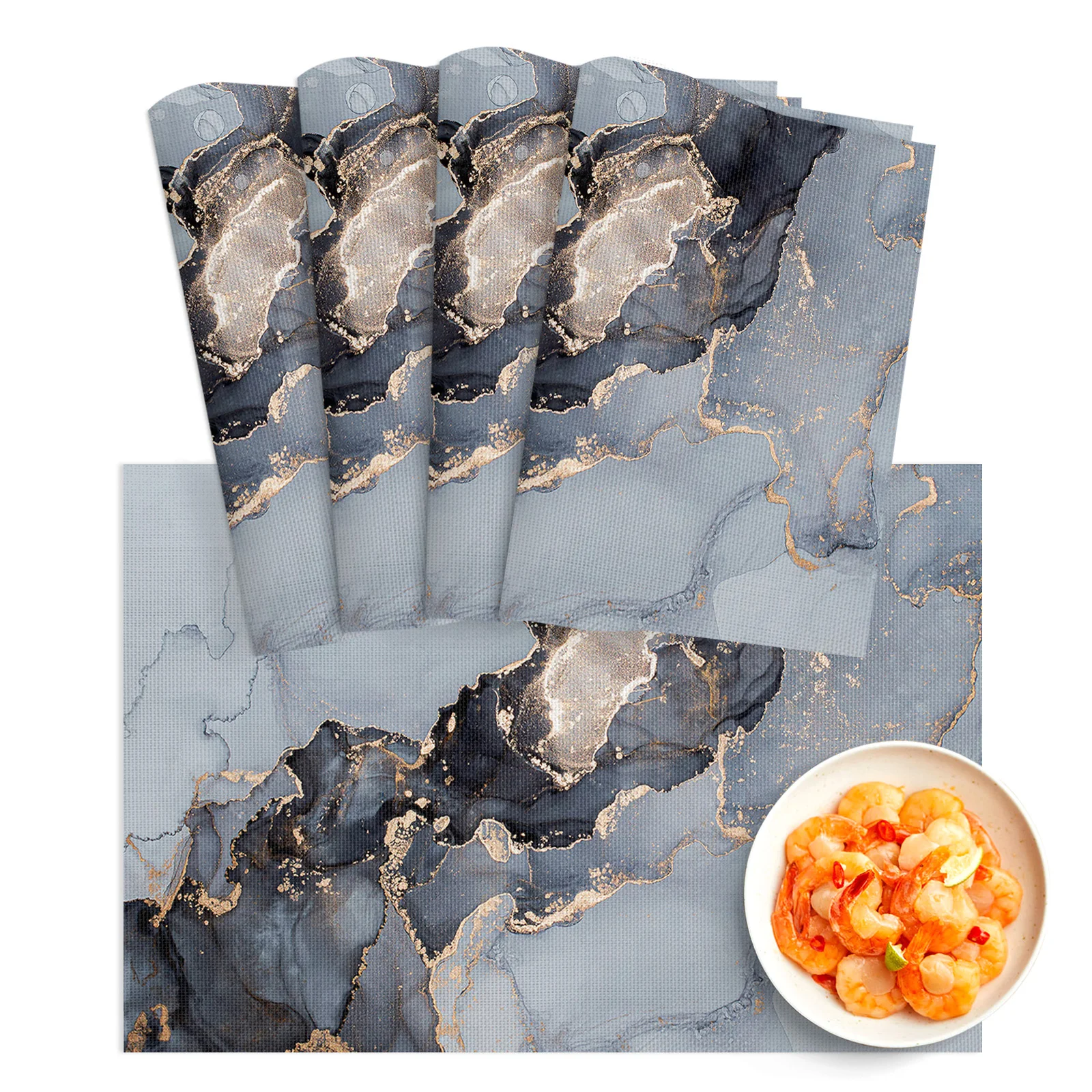 

4/6Pcs Table Mat Marble Texture Gray Bowl Pad Coaster Set PVC Dining Table Placemats Home Decoration Kitchen Accessories