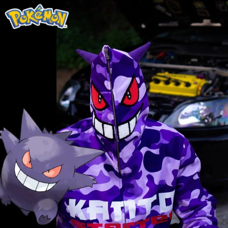 Уличная одежда Pokemon Gengar Y2k винтажные толстовки на молнии с демоном куртка свитшот