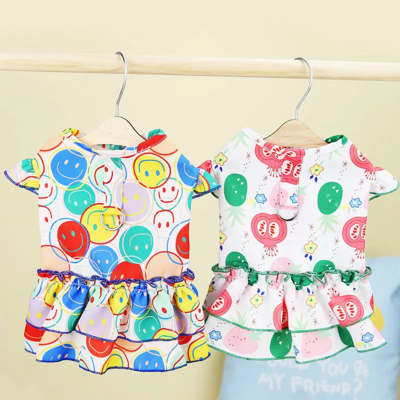 

Colorful Dog Dress Summer Cool Comfortable Puppy Skirt Pet Level Smiley Face Full Print Costume Bear Clothes
