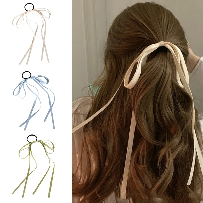 

Y166 Elastic Hair Scrunchies for Hair Long Ribbon Bowknot Elastic Hair Ropes Daily Wear Hair Accessories for Toddler Girls