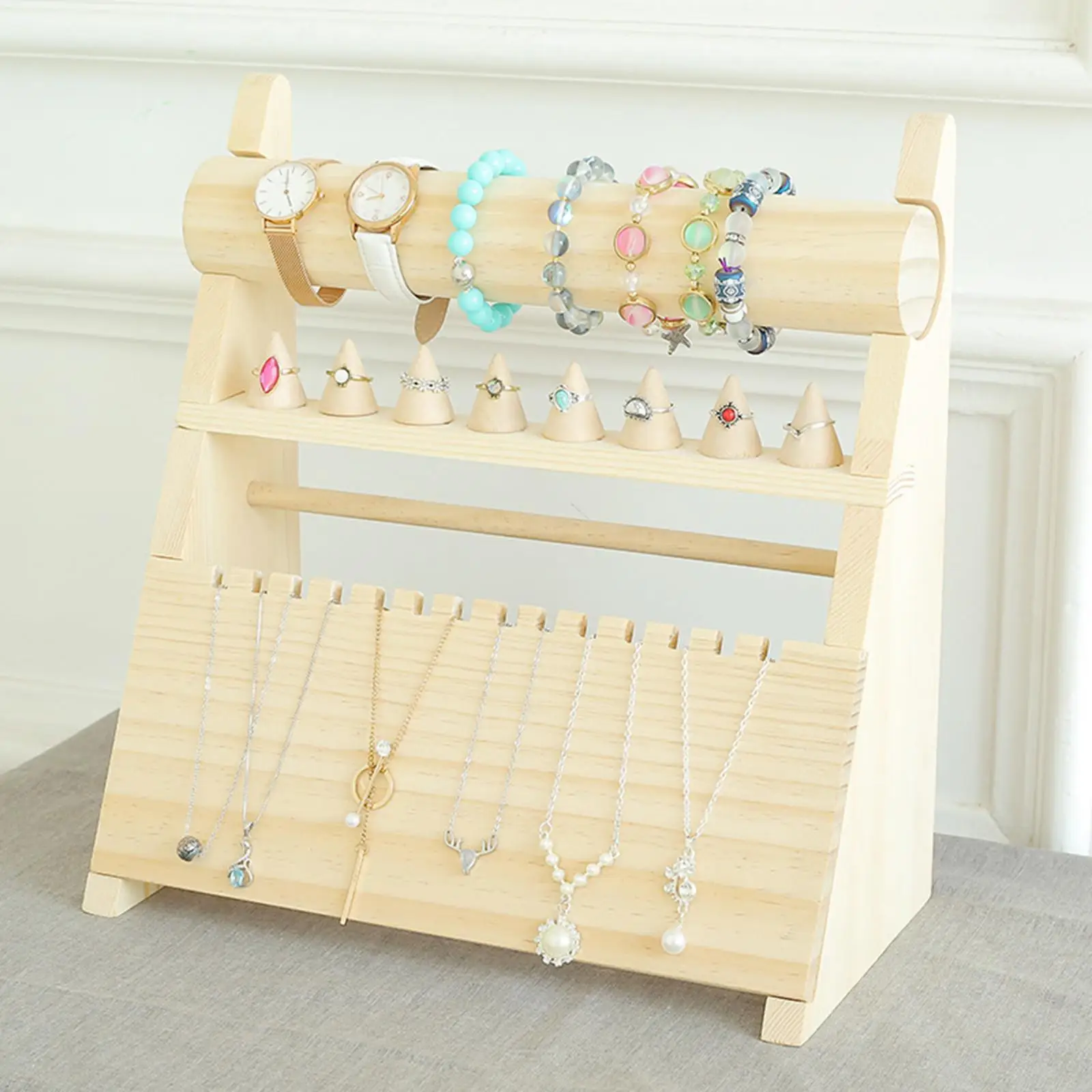 

Jewelry Holder Organizer Display Detachable Decor Removable Wood for Girls
