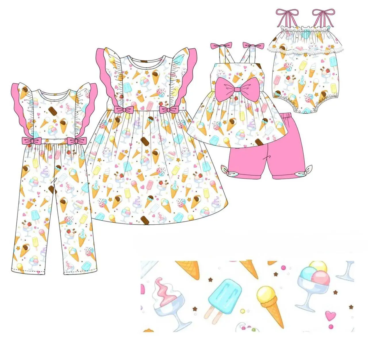 Детский летний комбинезон с жемчужинами и принтом мороженого