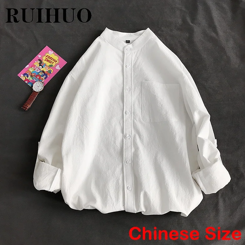Рубашка RUIHUO мужская повседневная однотонная модная белая рубашка в китайском