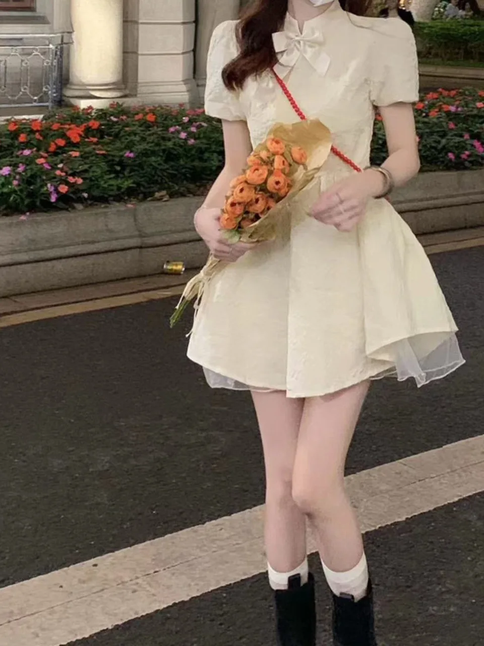 Платье с принтом Новинка лета 2024 милое платье коротким рукавом для девушек