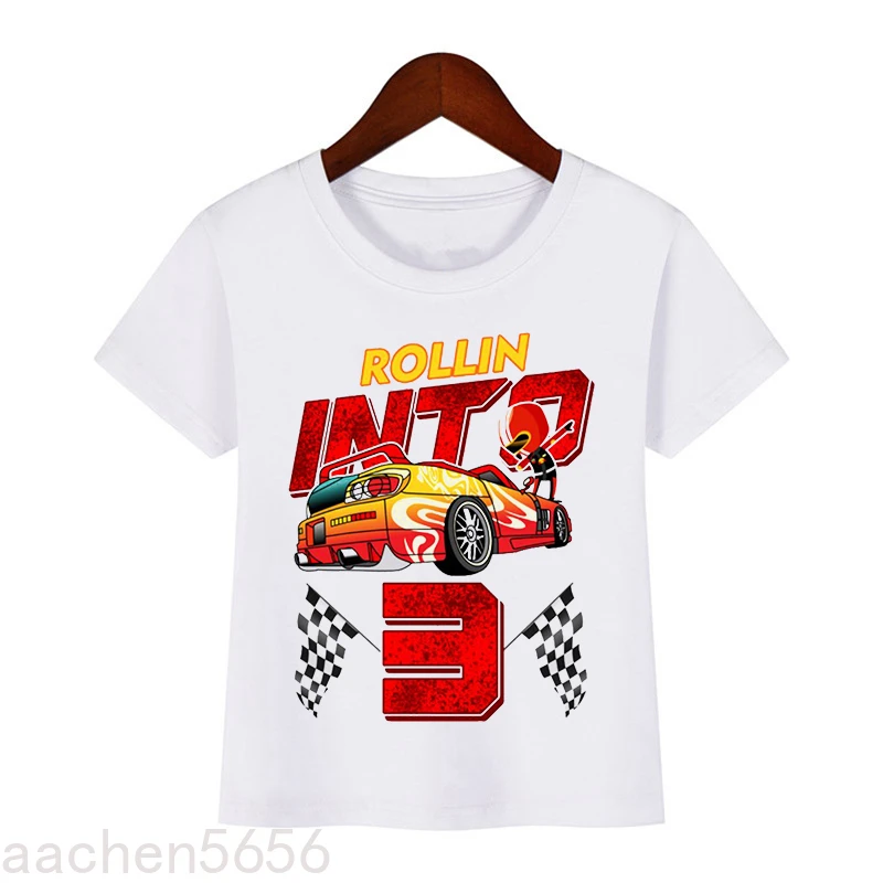 Cool Car Cartoon Print Boys T-shirt 2 To 13 Years Old Birthday Party Top Children's Casual Clothes Summer Tee,Drop Ship