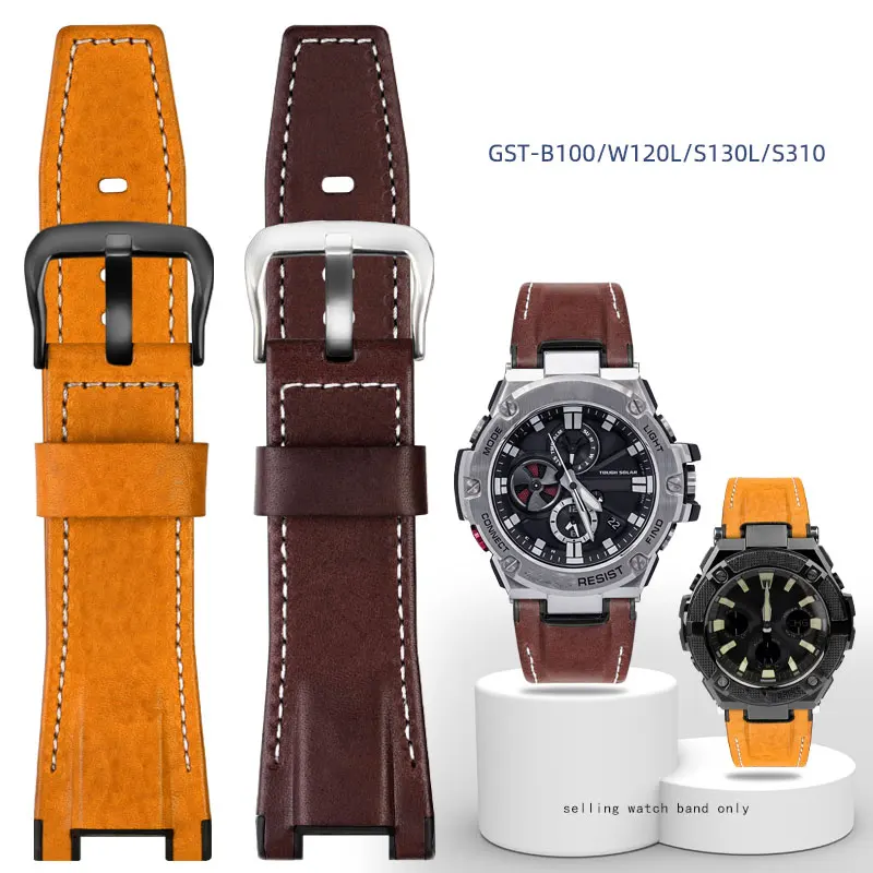 26MM Men's Canvas leather watch strap Suitable for Casio GST-S130/S110/S120/W130l/B100/W300 Series watch accessorie