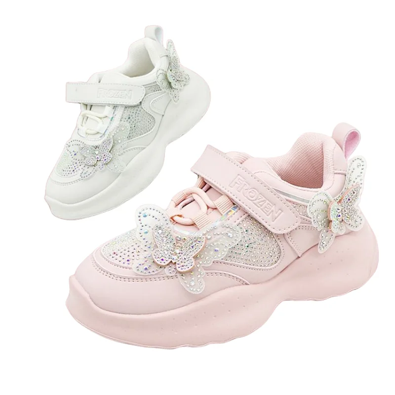 

Frozen Anime Periphery Elsa Princess Personality Children's Sports Shoes Breathable Daddy Shoes Soft Crystal Butterfly Shoes