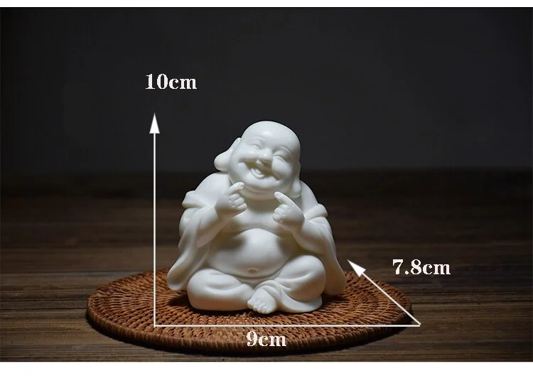 Laughing Buddha ceramic Maitreya Buddha statue， White porcelain  modern art sculpturebuddha ，Home Decoration Lucky Little Monk images - 6