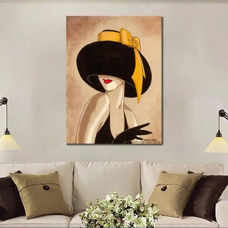 Холст ручной работы абстрактные картины женщина в шляпе современное искусство