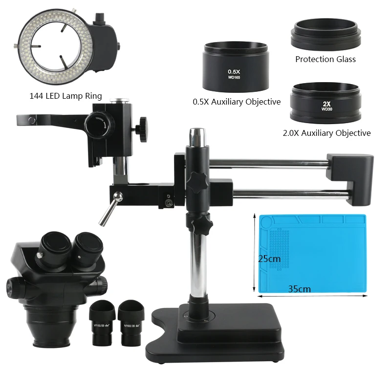 

Double Boom Stand 3.5X-100X Zoom Binocular Stereo Microscope 144 LED Light Industiral Soldering Set For PCB Repair Inspection