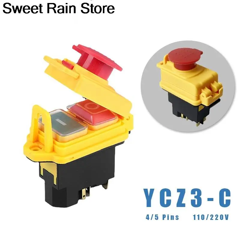 

Electromagnetic Switch 4/5 Pin 110V 220V ON-OFF Momentary Reset Push Button With Cover IP55 Waterproof YCZ3-C YCZ3-B YCZ3-A