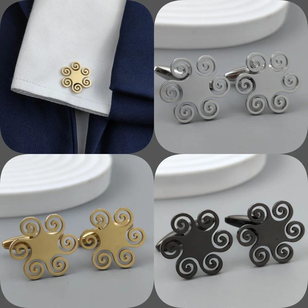Серебряные спиральные позолоченные запонки черные аксессуары подходящие к